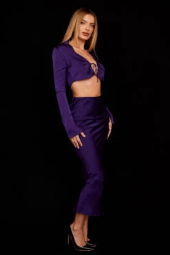 Grape Satin Low Waist Midi Skirt -Pinkyy Kleider Geschaft lavender p22