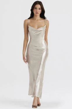 Champagne Shimmer Low Back Maxi Dress -Pinkyy Kleider Geschaft leia 11z