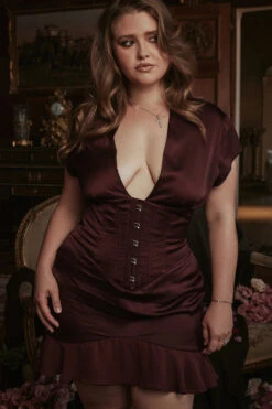 Wine Ruffle Corset Dress -Pinkyy Kleider Geschaft look 02 0259