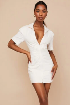 Beige Open Back Shirt Dress