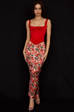 Rose Print Satin Midi Skirt -Pinkyy Kleider Geschaft luisette 1164360212761f760cfdef71