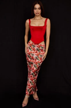 Rose Print Satin Midi Skirt -Pinkyy Kleider Geschaft luisette 2