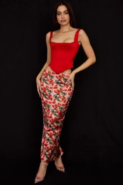 Rose Print Satin Midi Skirt -Pinkyy Kleider Geschaft luisette 3