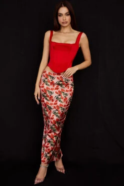 Rose Print Satin Midi Skirt -Pinkyy Kleider Geschaft luisette 4