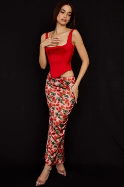 Rose Print Satin Midi Skirt -Pinkyy Kleider Geschaft luisette 5