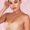 Front Fastening Moulded Microfibre 'V' Bra - Beige