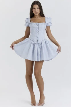 Soft Blue Broderie Corset Mini Dress -Pinkyy Kleider Geschaft maribel 1