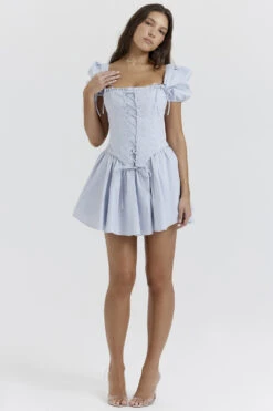 Soft Blue Broderie Corset Mini Dress -Pinkyy Kleider Geschaft maribel 3