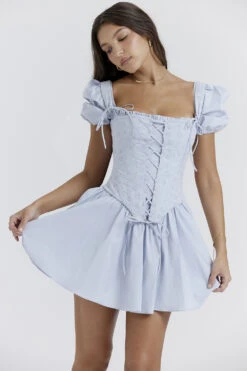 Soft Blue Broderie Corset Mini Dress -Pinkyy Kleider Geschaft maribel 4