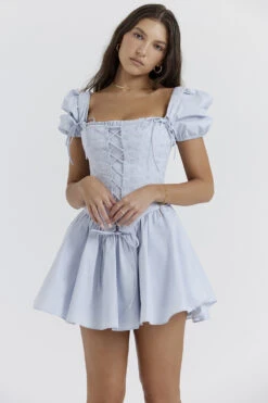 Soft Blue Broderie Corset Mini Dress -Pinkyy Kleider Geschaft maribel 6