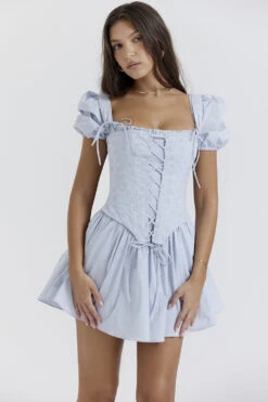 Soft Blue Broderie Corset Mini Dress -Pinkyy Kleider Geschaft maribel 7
