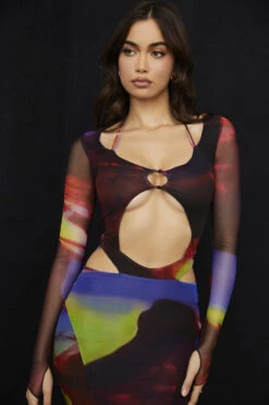 Printed Cut Out Midi Dress -Pinkyy Kleider Geschaft marina 6 1