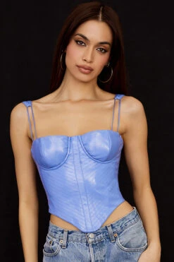 Cornflower Blue Vegan Leather Corset