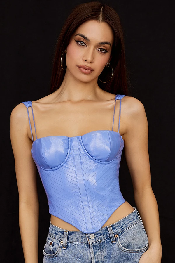 Cornflower Blue Vegan Leather Corset 1 Cornflower Blue Vegan Leather Corset