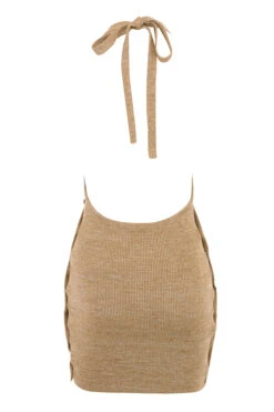 Sand Knit Halter Mini Dress -Pinkyy Kleider Geschaft milla wheat marl 02