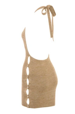 Sand Knit Halter Mini Dress -Pinkyy Kleider Geschaft milla wheat marl 03