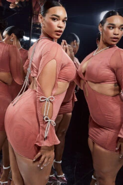 Rose Crystal Trim Cutout Mini Dress -Pinkyy Kleider Geschaft miranda r22