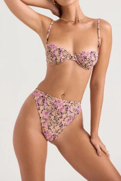 Olive Floral High Waist Bikini Bottom