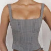 Mistress Rocks Monochrome Square Neck Chequered Corset
