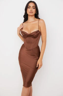 Chocolate Satin Corset Slip Dress -Pinkyy Kleider Geschaft myrna 5 1