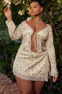 Garden Print Lace Trim Mini Skirt -Pinkyy Kleider Geschaft normieg41