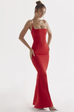 Red Rose Satin Corset Maxi Dress -Pinkyy Kleider Geschaft olivette 7