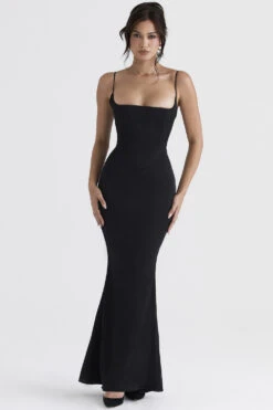 Black Satin Corset Maxi Dress