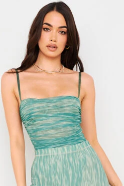 Ivy Print Ruched Mesh Bodysuit -Pinkyy Kleider Geschaft pearlerin 4a