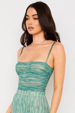 Ivy Print Ruched Mesh Bodysuit -Pinkyy Kleider Geschaft pearlerin 6a