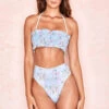 Blue Floral Print Shirred Bikini