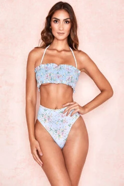Blue Floral Print Shirred Bikini -Pinkyy Kleider Geschaft perdita 2