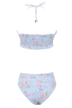 Blue Floral Print Shirred Bikini -Pinkyy Kleider Geschaft perdita pale blue print 02