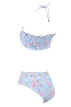 Blue Floral Print Shirred Bikini -Pinkyy Kleider Geschaft perdita pale blue print 03