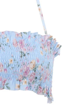 Blue Floral Print Shirred Bikini -Pinkyy Kleider Geschaft perdita pale blue print 05