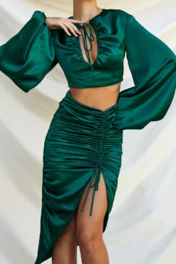 Emerald Green Satin Gathered Skirt -Pinkyy Kleider Geschaft petronella gr11