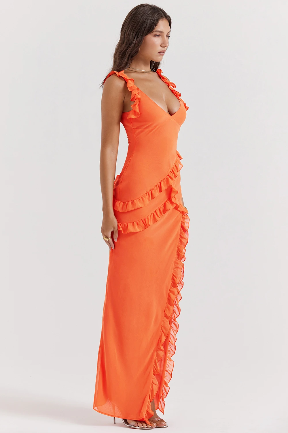 Flame Orange Ruffle Maxi Dress 10 Flame Orange Ruffle Maxi Dress – Bild 10