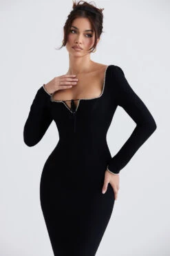 Black Crystal Embellished Maxi Dress -Pinkyy Kleider Geschaft rosa 4