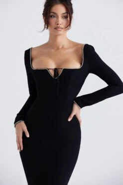 Black Crystal Embellished Maxi Dress -Pinkyy Kleider Geschaft rosa 6