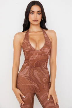 Cocoa Swirl Print Halter Bodysuit -Pinkyy Kleider Geschaft sabine 1