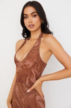 Cocoa Swirl Print Halter Bodysuit -Pinkyy Kleider Geschaft sabine 4