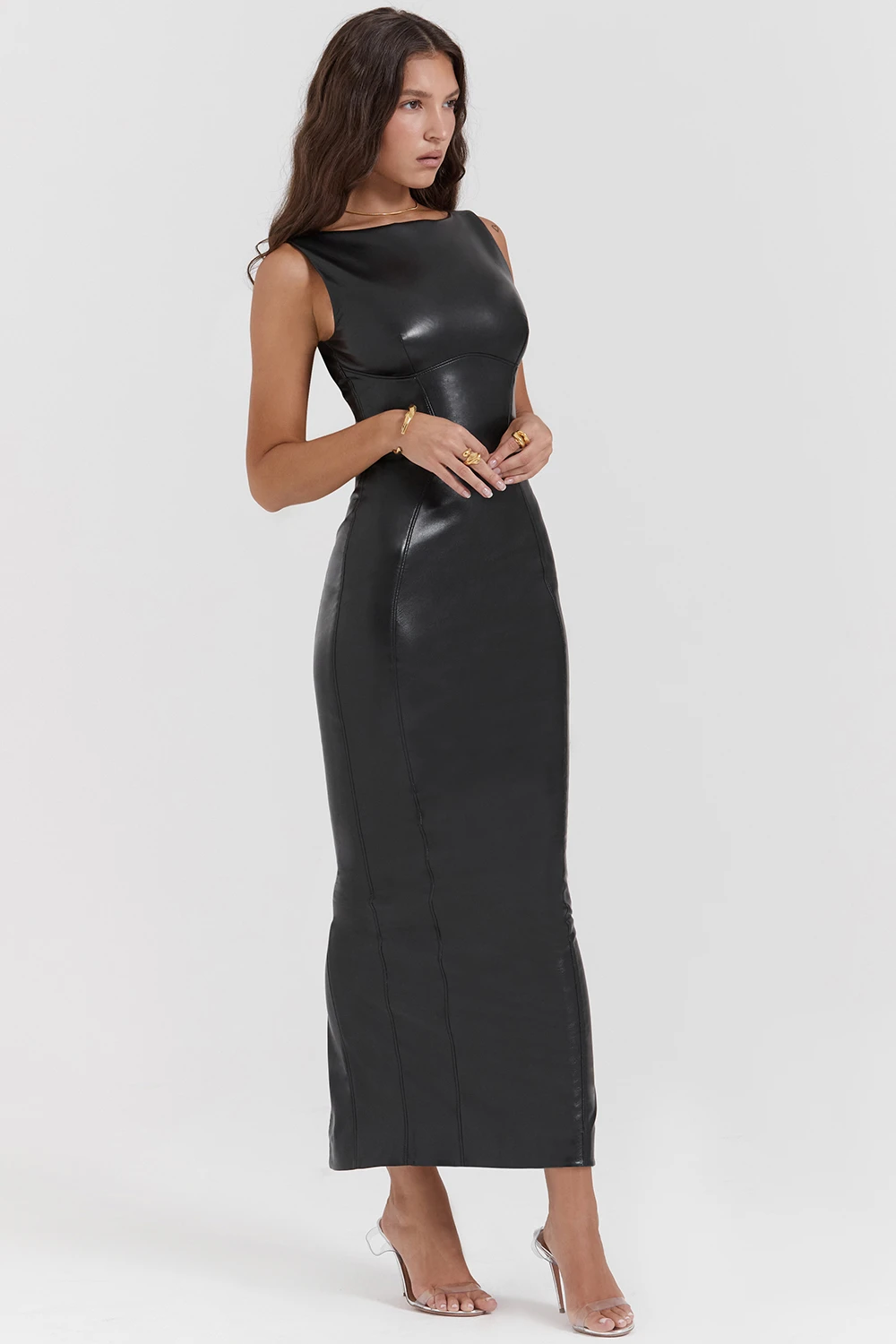 Black Vegan Leather Maxi Dress 4 Black Vegan Leather Maxi Dress – Bild 4