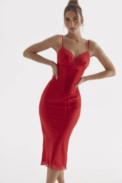 Red Rose Satin Slip Dress