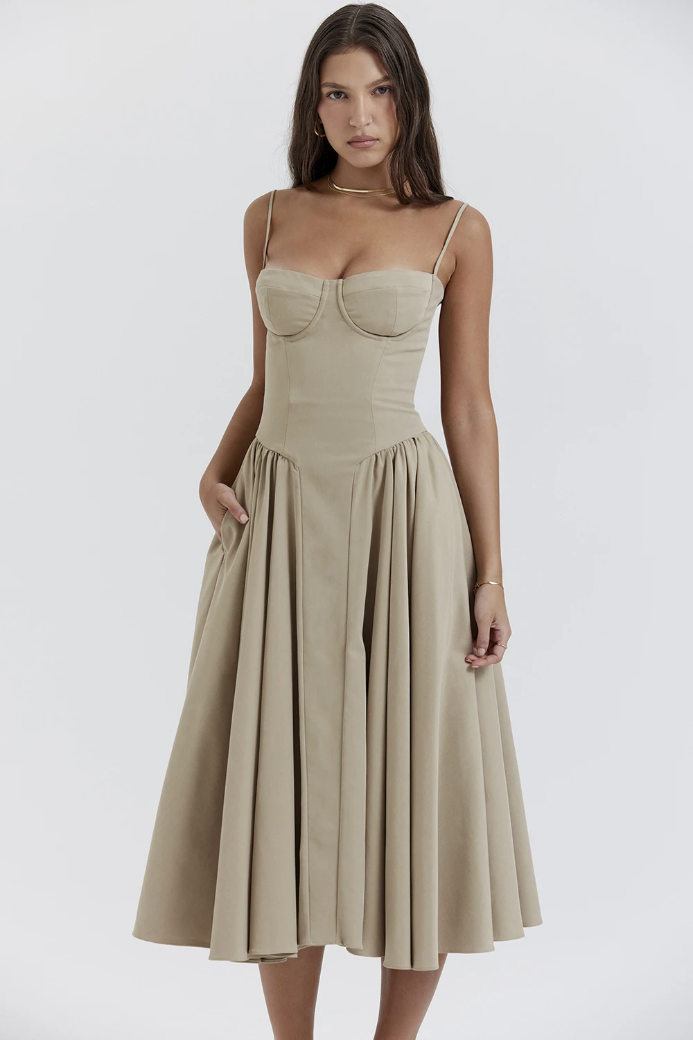Taupe Corset Sun Dress 1 Taupe Corset Sun Dress