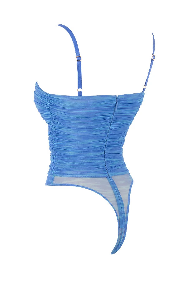 Sky Blue Print Ruched Mesh Bodysuit 13 Sky Blue Print Ruched Mesh Bodysuit – Bild 13