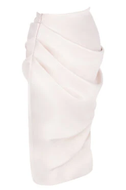 Ivory Satin Draped Midi Skirt -Pinkyy Kleider Geschaft sb5886 02