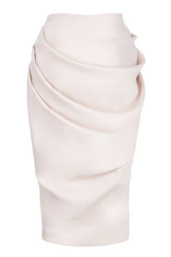 Ivory Satin Draped Midi Skirt -Pinkyy Kleider Geschaft sb5886 03