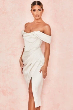 Ivory Satin Draped Midi Skirt -Pinkyy Kleider Geschaft sb5886silva 10