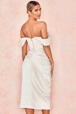 Ivory Satin Draped Midi Skirt -Pinkyy Kleider Geschaft sb5886silva 13