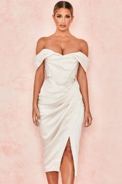 Ivory Satin Draped Midi Skirt -Pinkyy Kleider Geschaft sb5886silva 4