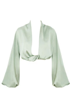 Sage Silky Satin Plunge Blouson Top 31 Sage Silky Satin Plunge Blouson Top -Pinkyy Kleider Geschaft sb6047 01v